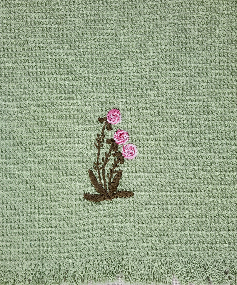 Embroidered Hand Towel - Set of 2 pcs in Cotton Waffle | Mossy Meadows Sage Green