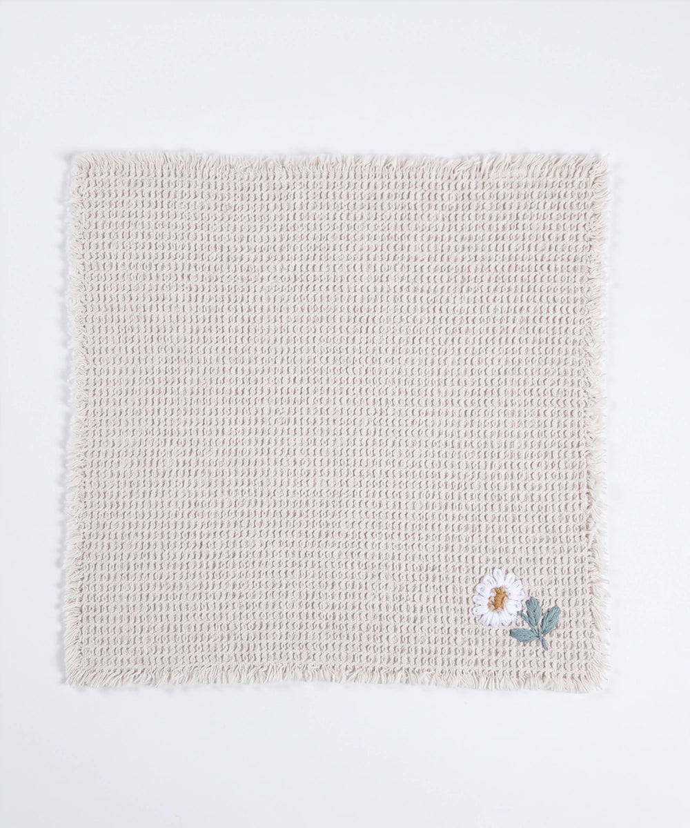 Embroidered Face Towel - Set of 4 pcs in Soft Cotton Waffle | Beige