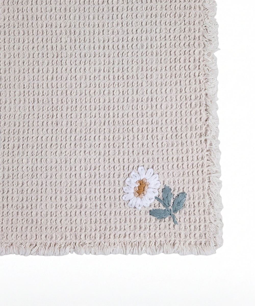 Embroidered Face Towel - Set of 4 pcs in Soft Cotton Waffle | Beige