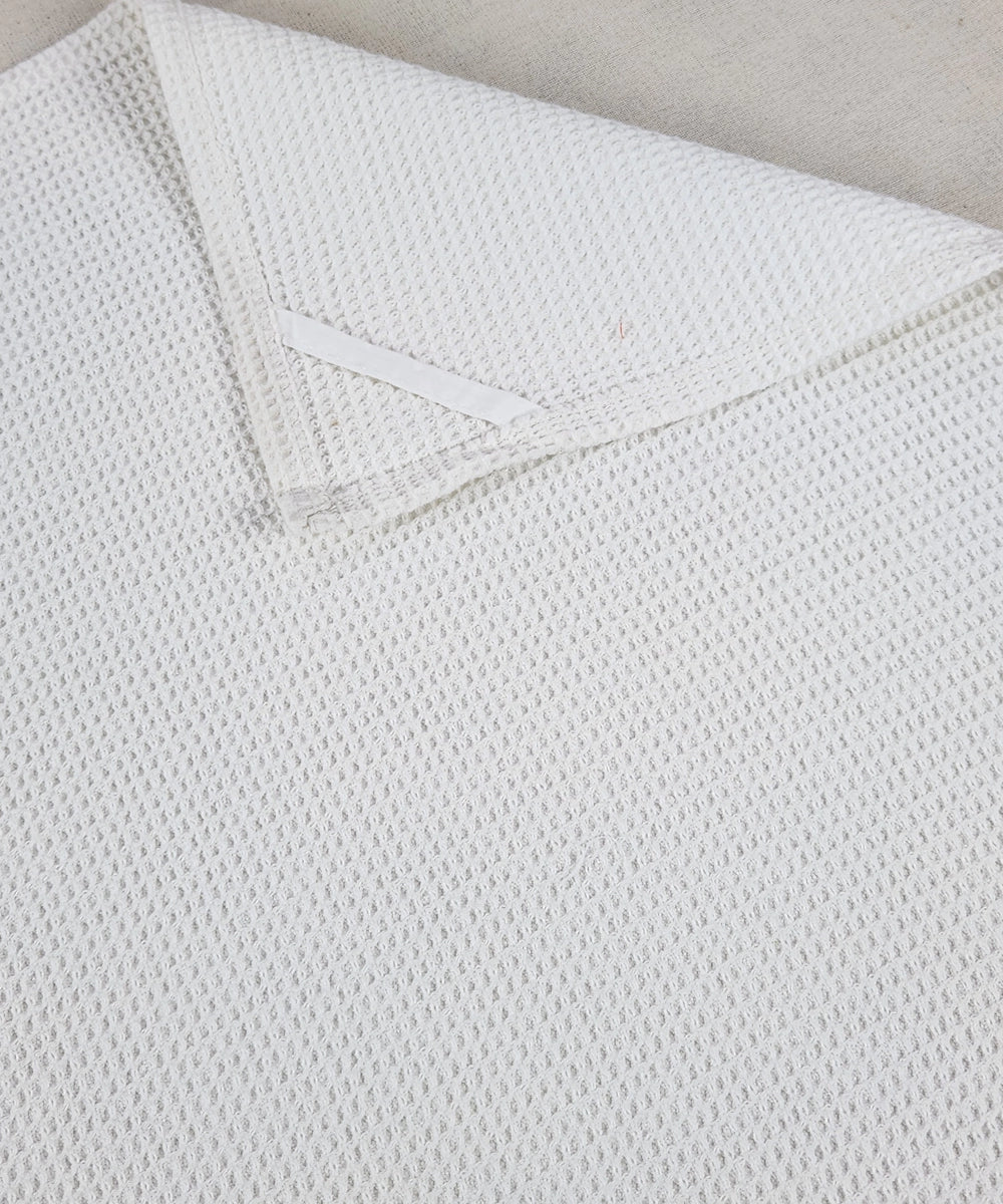 Embroidered Hand Towel - Set of 2 pcs in Cotton Waffle | Whitefield Bloom Off White