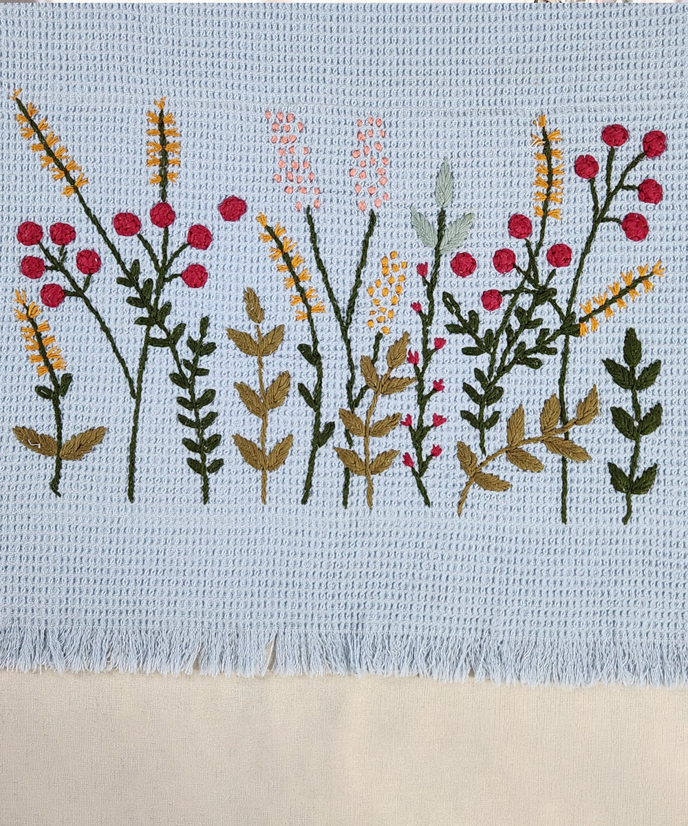 Embroidered Bath Towel | Soft Cotton Waffle | Purplish Blue