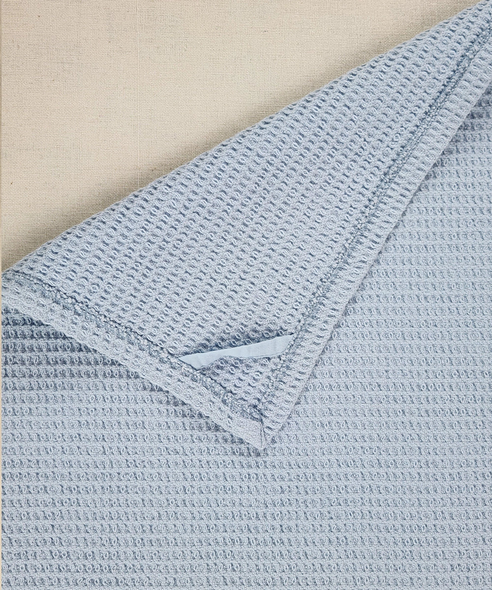 Embroidered Hand Towel - Set of 2 pcs in Cotton Waffle | Purplish Blue