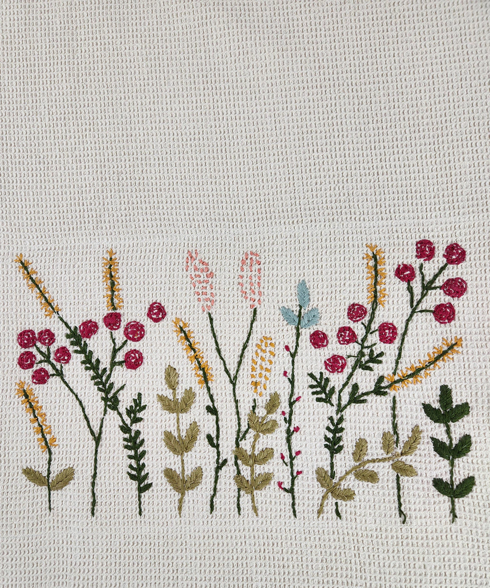 Embroidered Bath Towel | Soft Cotton Waffle | Beige