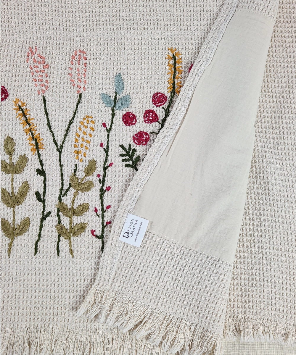 Embroidered Bath Towel | Soft Cotton Waffle | Beige