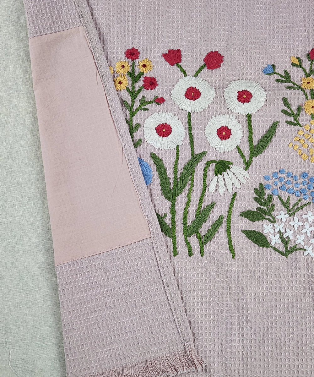 Embroidered Bath Towel | Soft Cotton Waffle | Dusty Pink