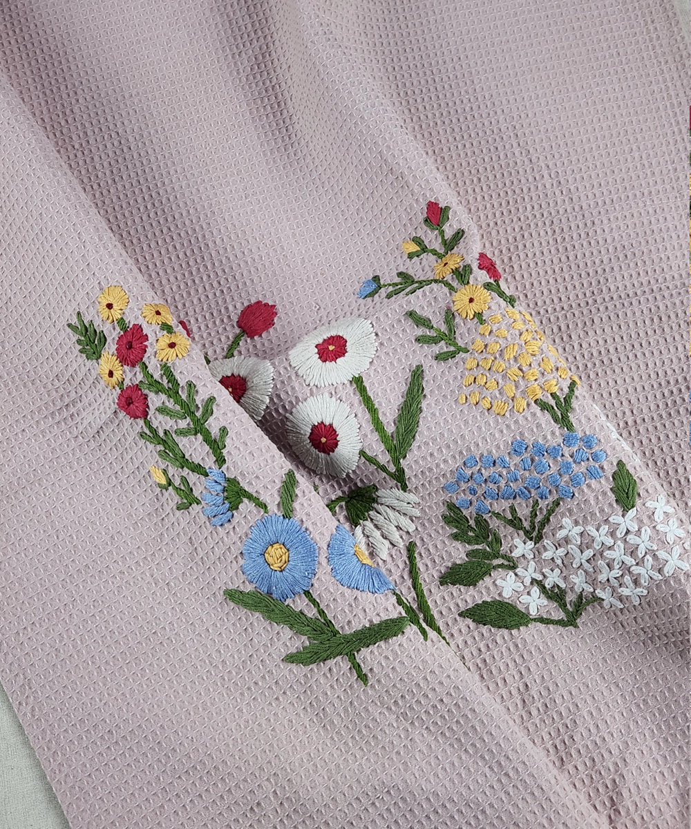 Embroidered Bath Towel | Soft Cotton Waffle | Dusty Pink