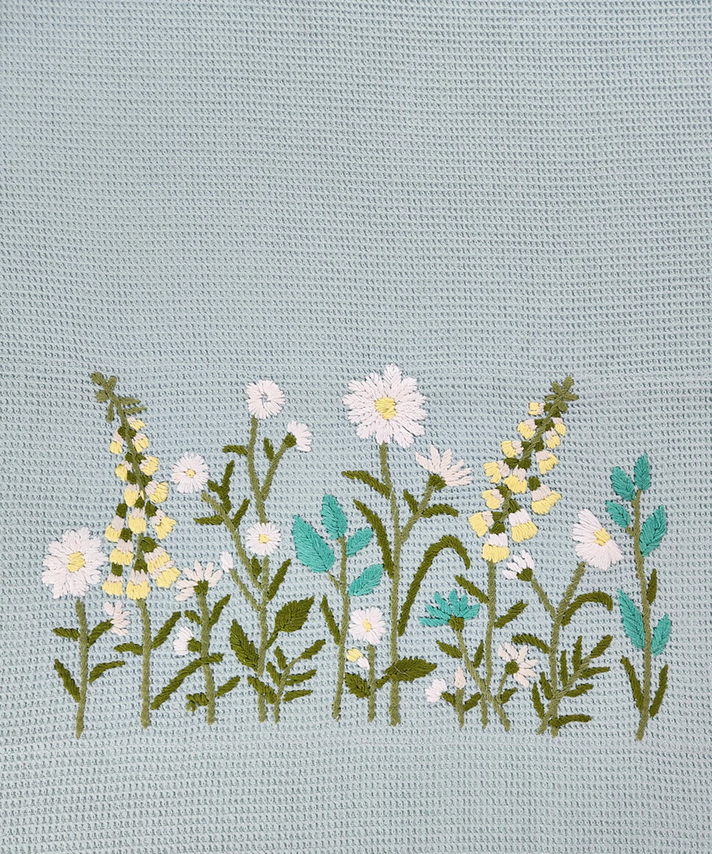 Embroidered Bath Towel | Soft Cotton Waffle | Aqua