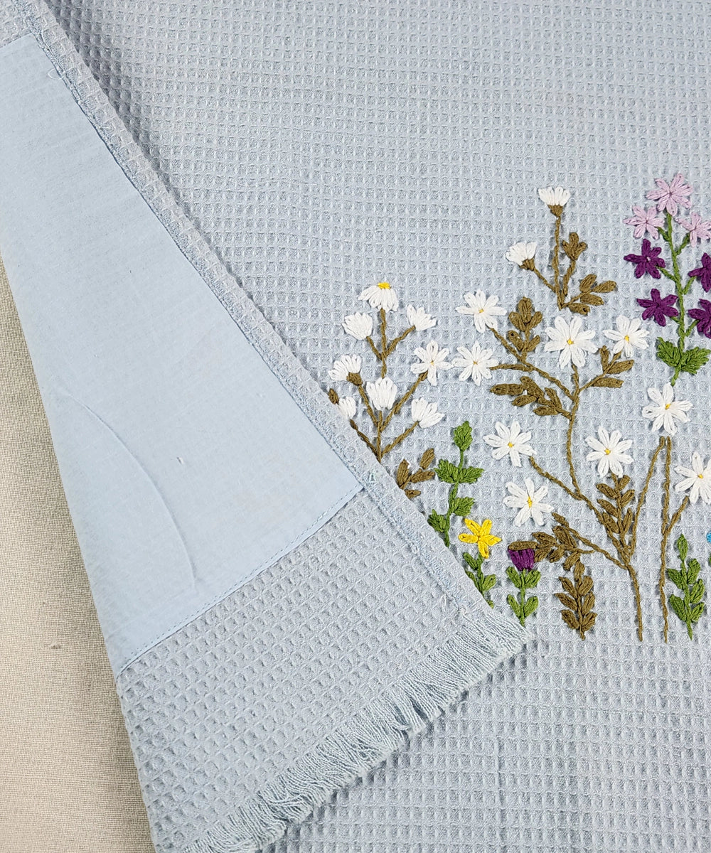 Embroidered Bath Towel | Soft Cotton Waffle | Light Blue