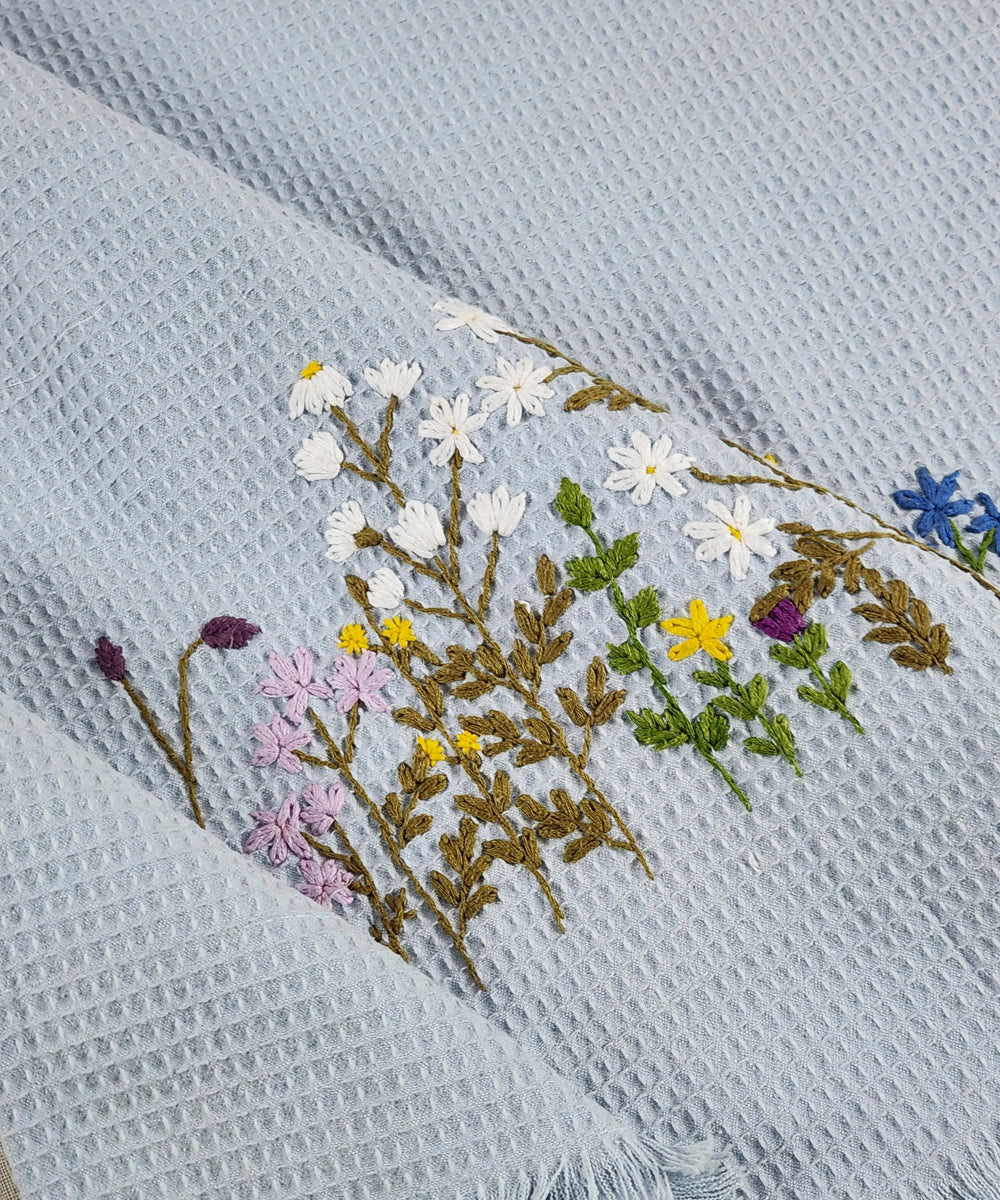 Embroidered Bath Towel | Soft Cotton Waffle | Light Blue