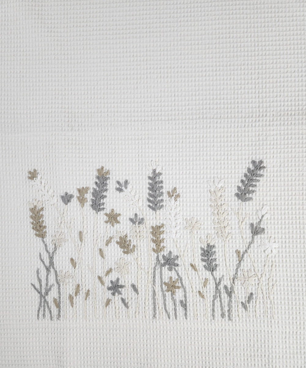 Embroidered Bath Towel | Soft Cotton Waffle | White & Grey