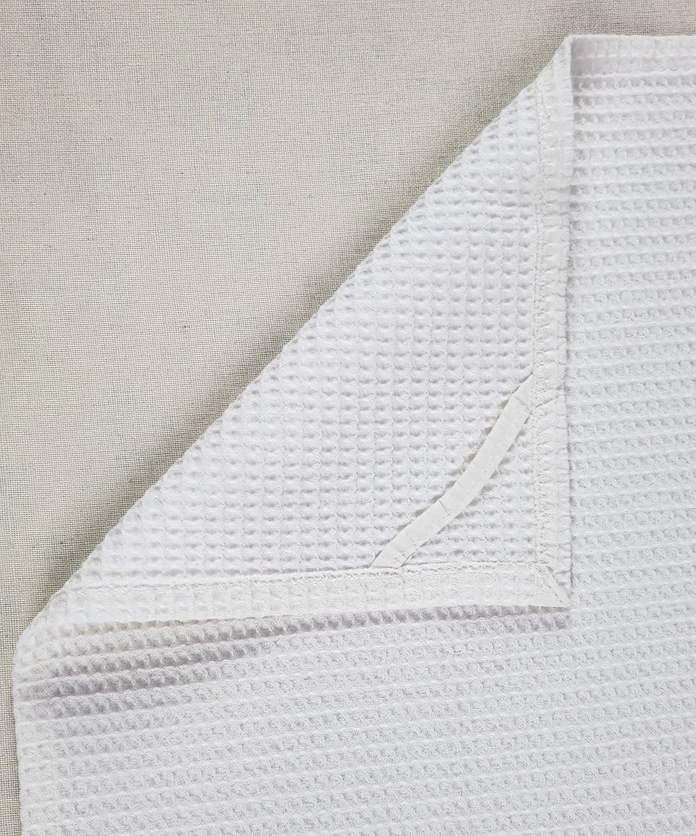 Embroidered Hand Towel - Set of 2 pcs in Cotton Waffle | White & Grey
