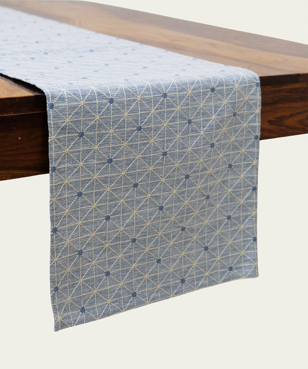 Buy Blue Cotton Yarn Dyed Table Runner