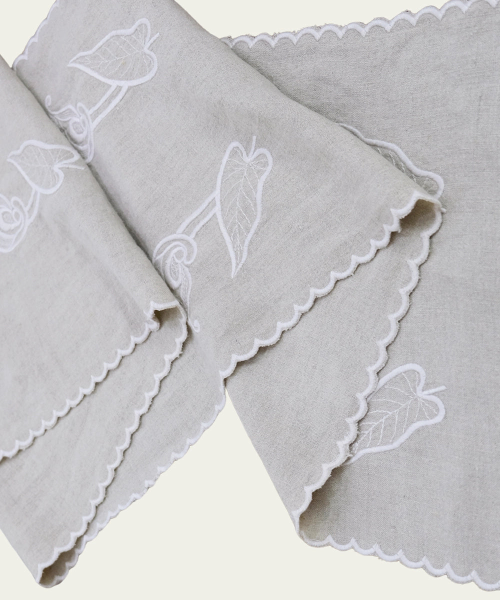 6 Seater Pure linen Beige Cutwork Embroidered Table Runner (13"x80")