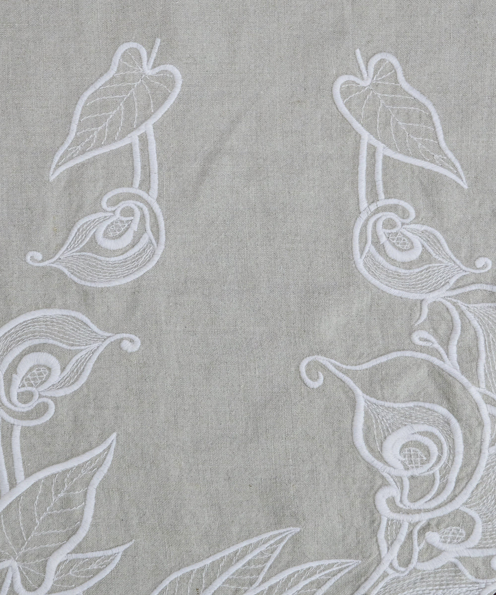 6 Seater Pure linen Beige Cutwork Embroidered Table Runner (13"x80")