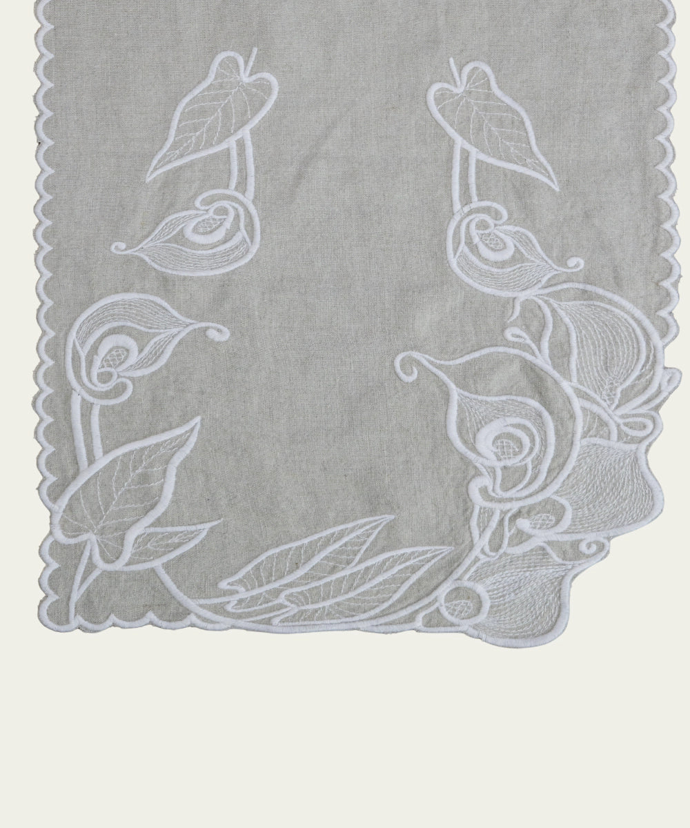 6 Seater Pure linen Beige Cutwork Embroidered Table Runner (13"x80")
