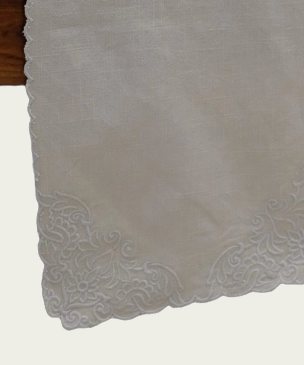 Beige Fiscelle Cotton Slub Cutwork Table Runner (12"x 82")