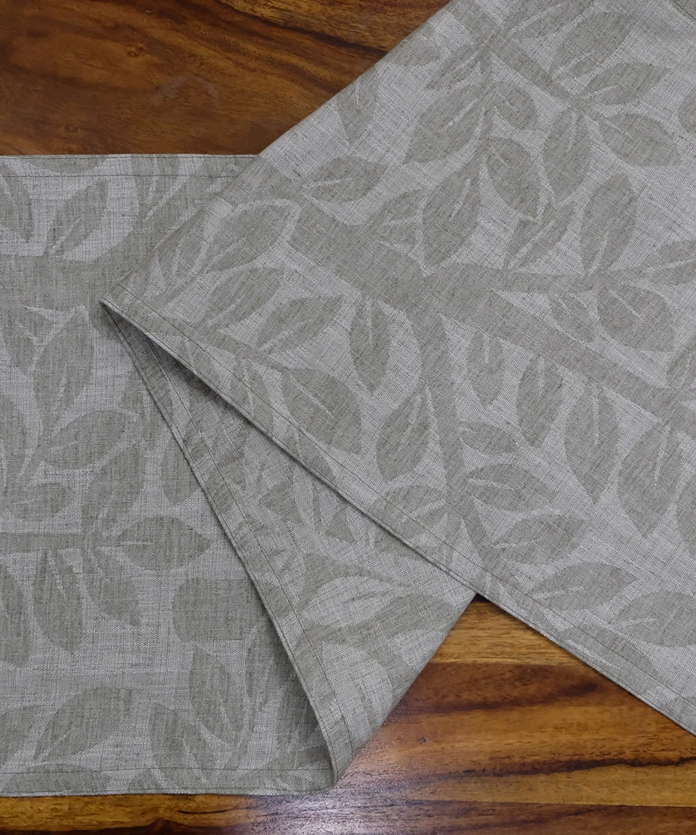 Natural Grey Leaf jacquard Linen 6 Seater Table Runner (13" x 84")