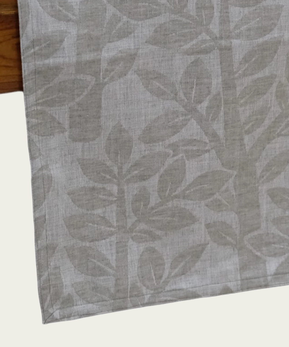 Natural Grey Leaf jacquard Linen 6 Seater Table Runner (13" x 84")