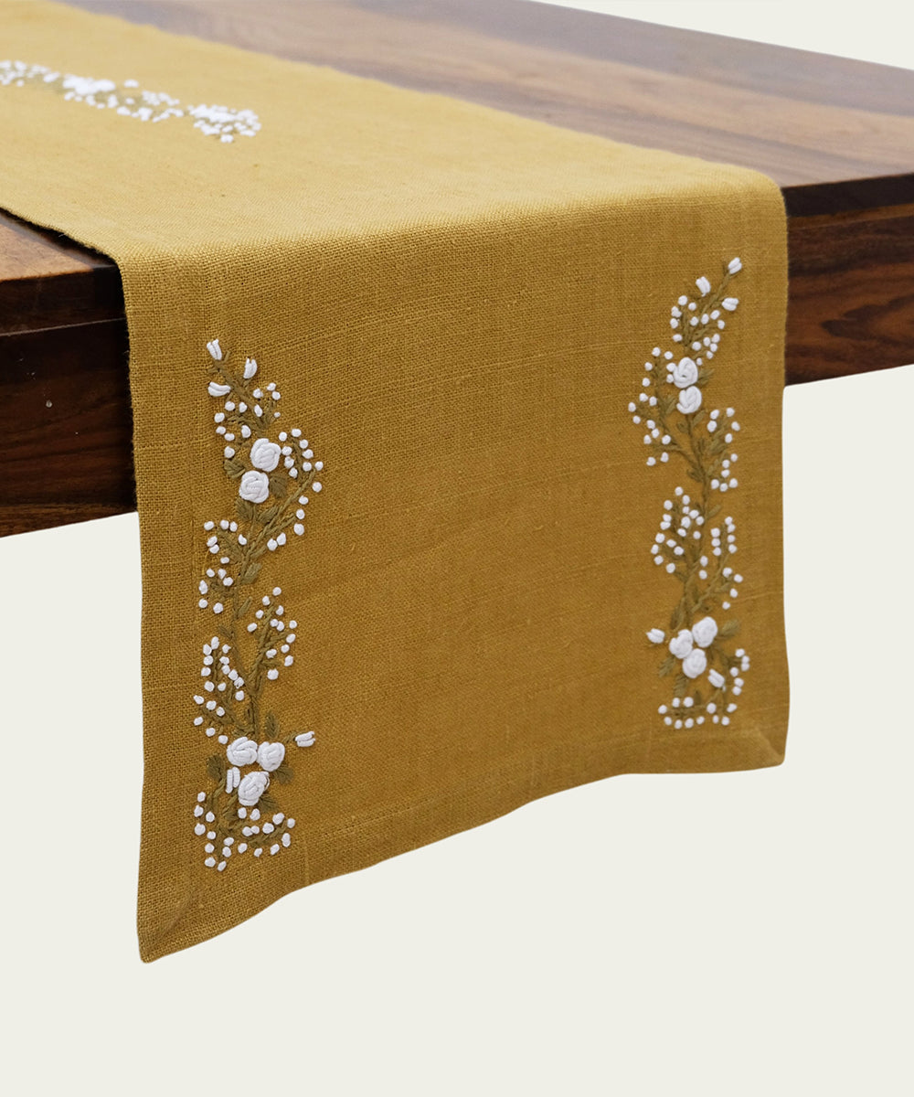 Buy Mustard Pure Linen Table Runner