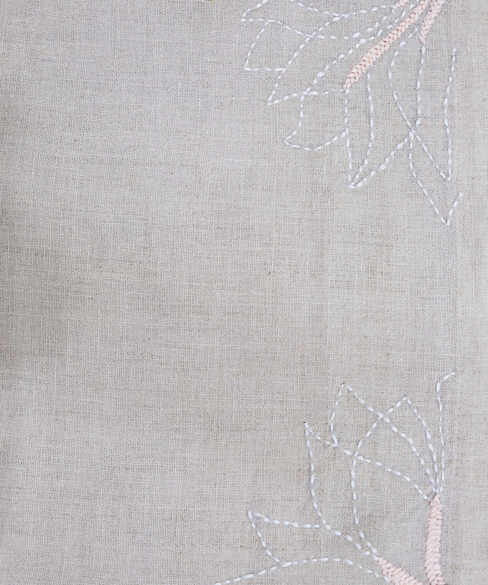 4 Seater Natural Hand Emb Pure Linen Table Runner