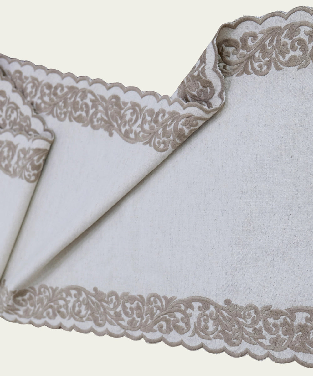 Natural Beige Cotton Flex Cutwork Table Linen Set – Set of 6 Placemats & 1 (6-Seater) Table Runner