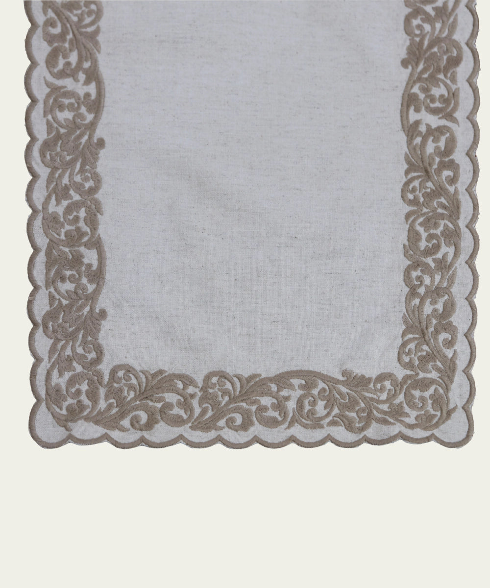 6 Seater Natural Cotton Flex Cutwork Embroidered Table Runner (13"x78")