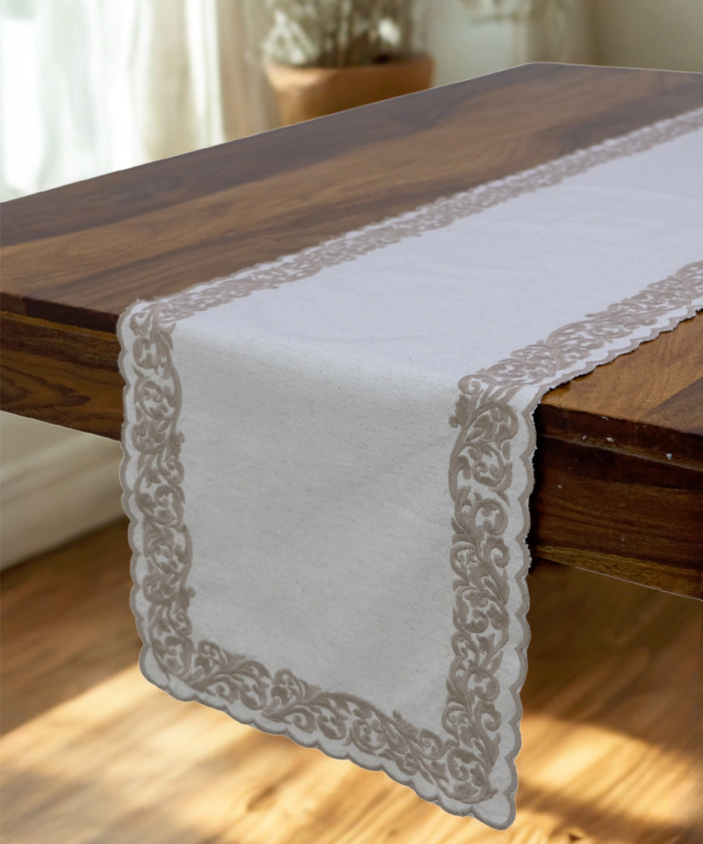 6 Seater Natural Cotton Flex Cutwork Embroidered Table Runner (13"x78")