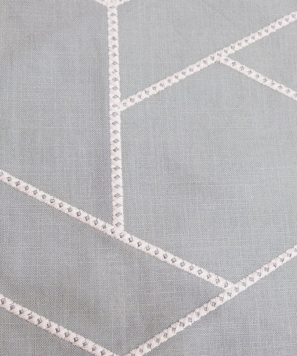 6 seater Greenish Grey  Geo Embroidered Cotton Table Runner