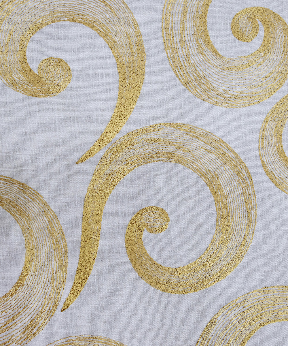 6 seater Beige & Mustard Swirl Embroidered Cotton Table Runner