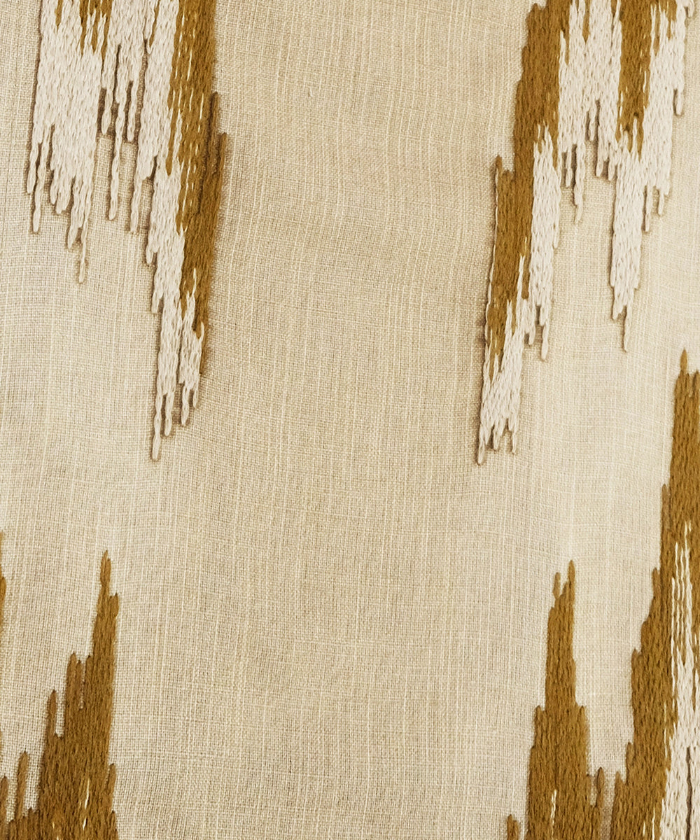 6 seater Beige & Brown Ikat Embroidered Cotton Table Runner