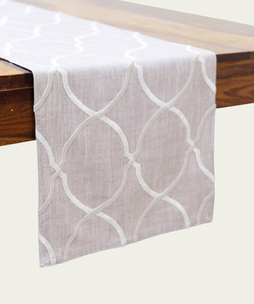 6 seater Mauve Moroccan Embroidered Cotton Table Runner