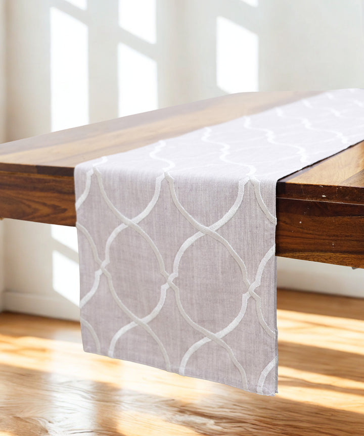 6 seater Mauve Moroccan Embroidered Cotton Table Runner