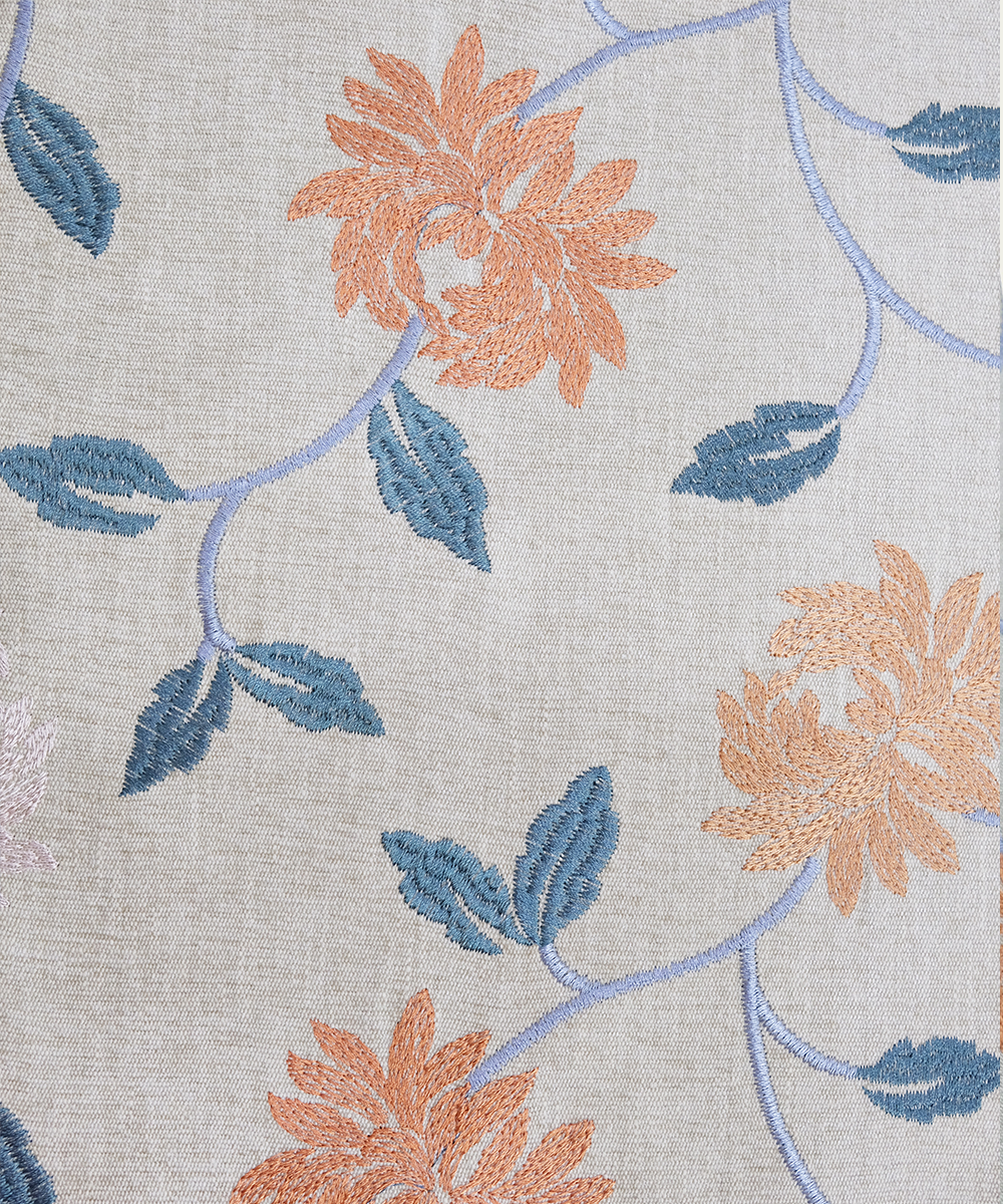 4 seater Beige with multi floral Embroidered Cotton Table Runner