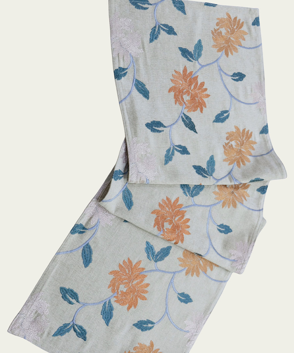 4 seater Beige with multi floral Embroidered Cotton Table Runner