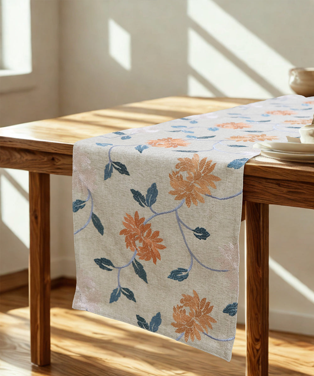 Buy Floral Embroidered Cotton Table Runner Online