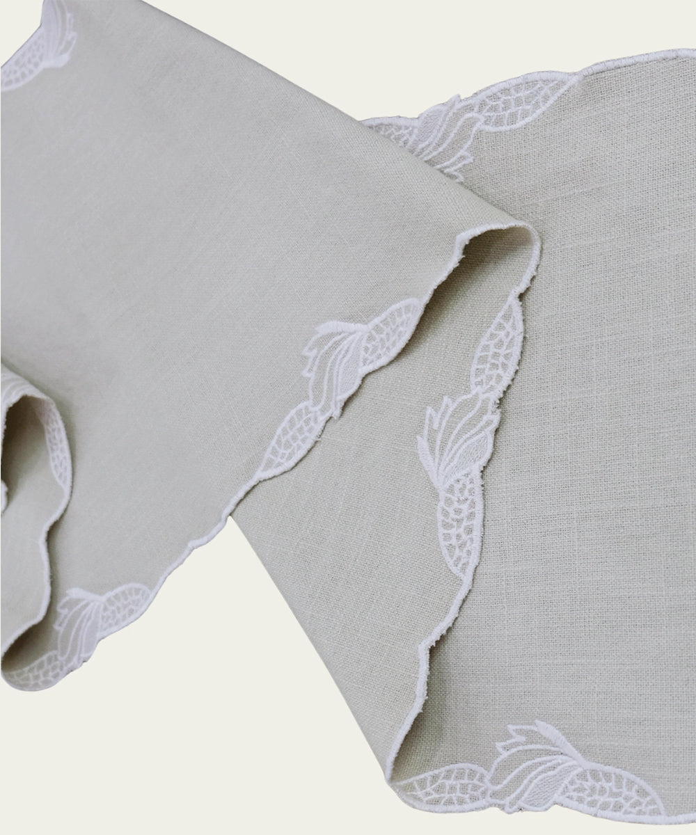 6 Seater Beige Cotton Slub Cutwork Table runner (12"x75")