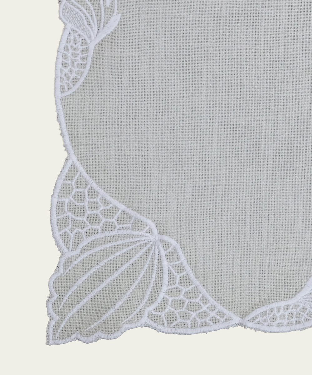 6 Seater Beige Cotton Slub Cutwork Table runner (12"x75")