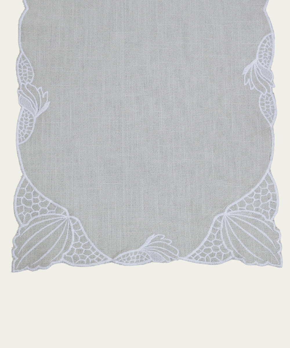 6 Seater Beige Cotton Slub Cutwork Table runner (12"x75")