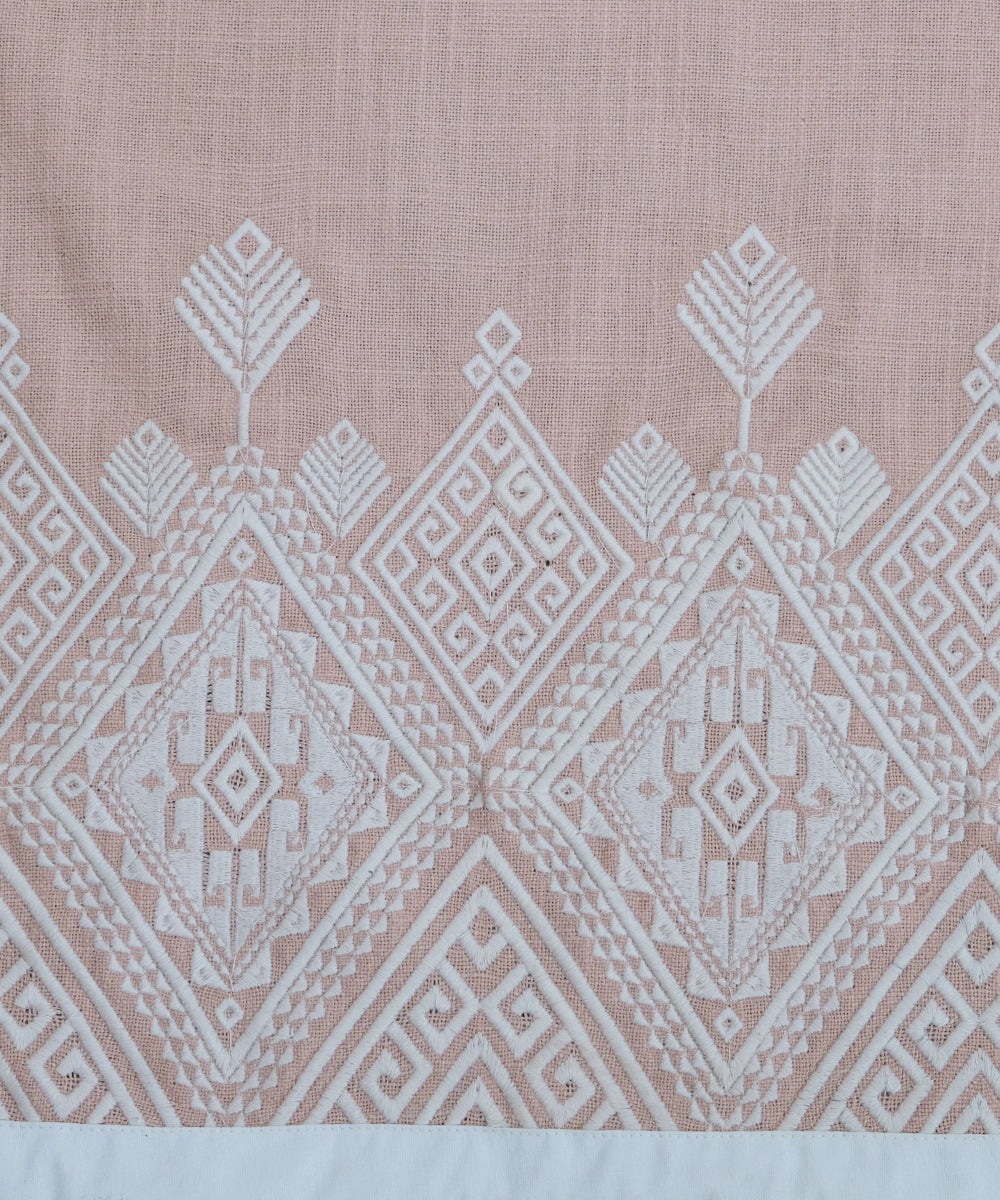 6 Seater Coral Cotton Slub Geometric Embroidered Table Runner (13"x84")