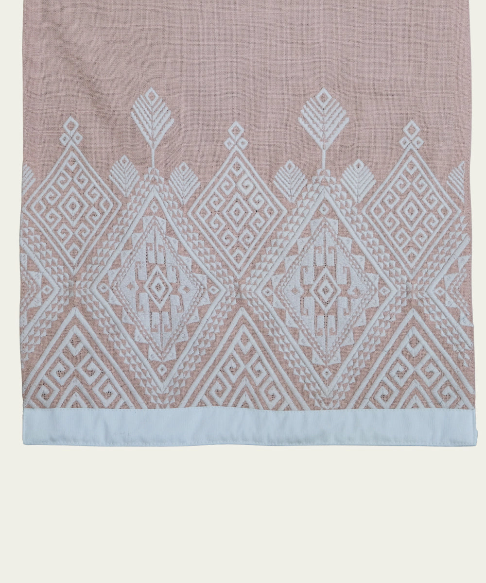 6 Seater Coral Cotton Slub Geometric Embroidered Table Runner (13"x84")