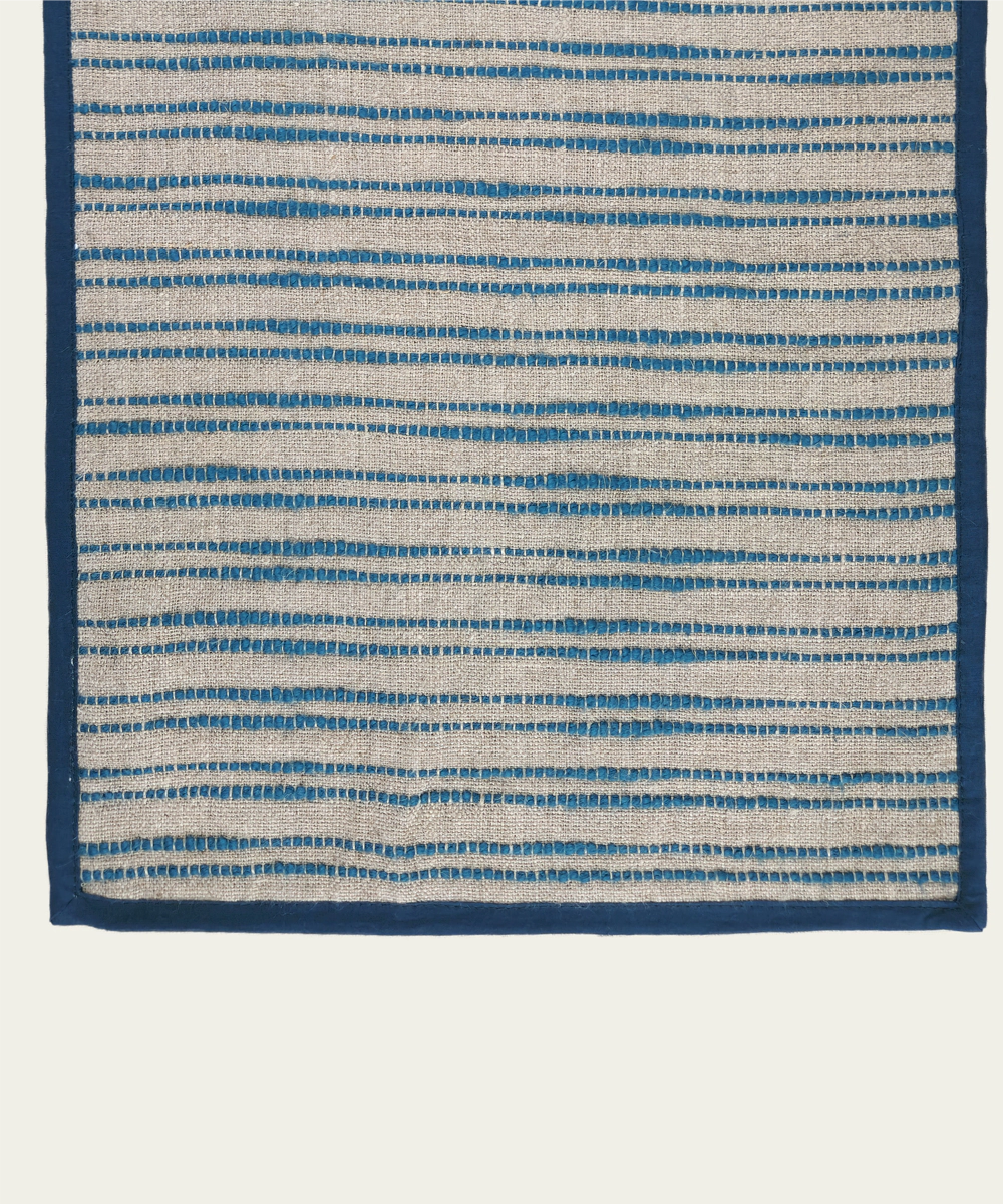 6 seater Linen Natural & Teal Yarn Dye Table Runner
