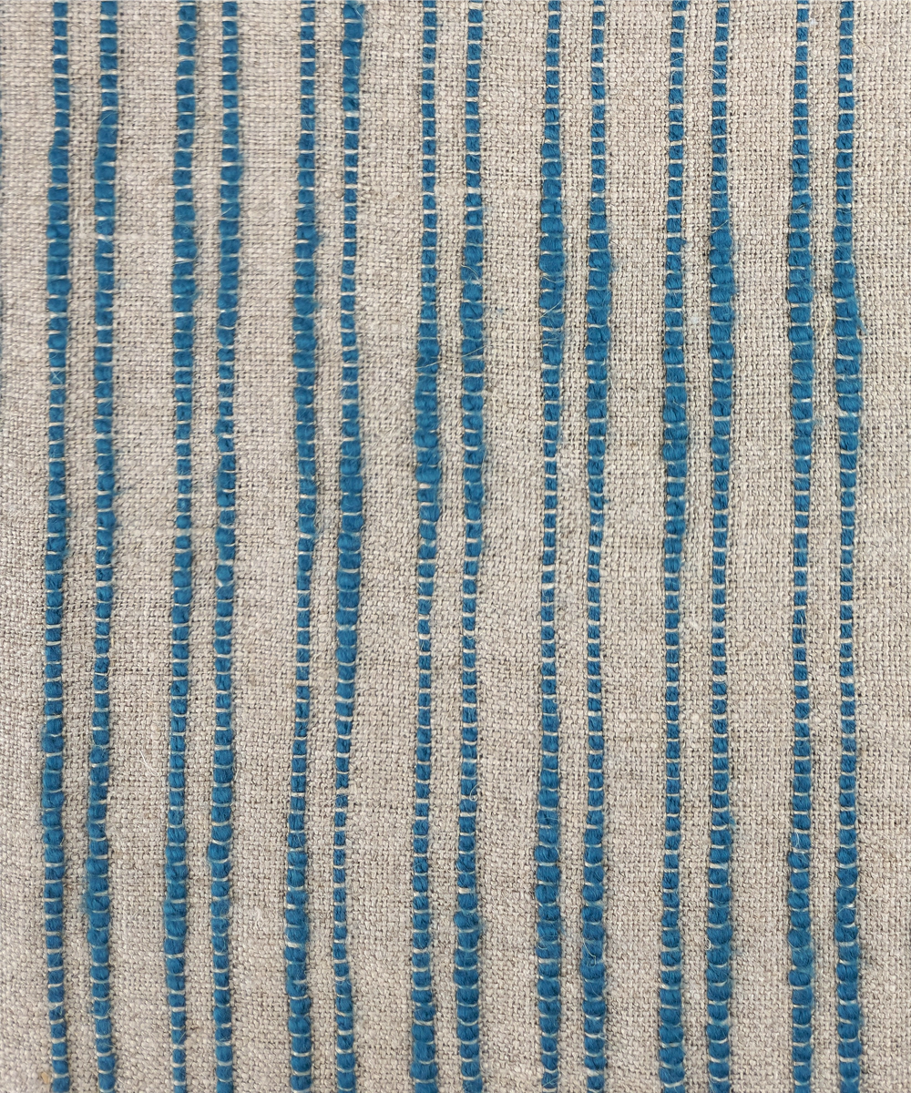 6 seater Linen Natural & Teal Yarn Dye Table Runner