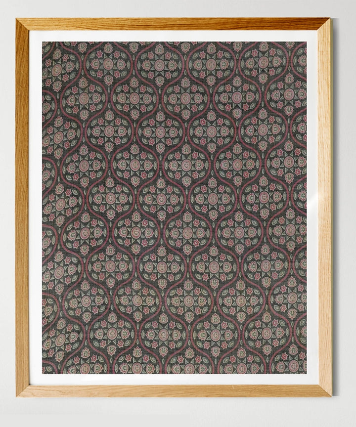 Grey Multicolor Moroccan Ajrakh Printed Textile Wall Art | 27" x 19" Unframed