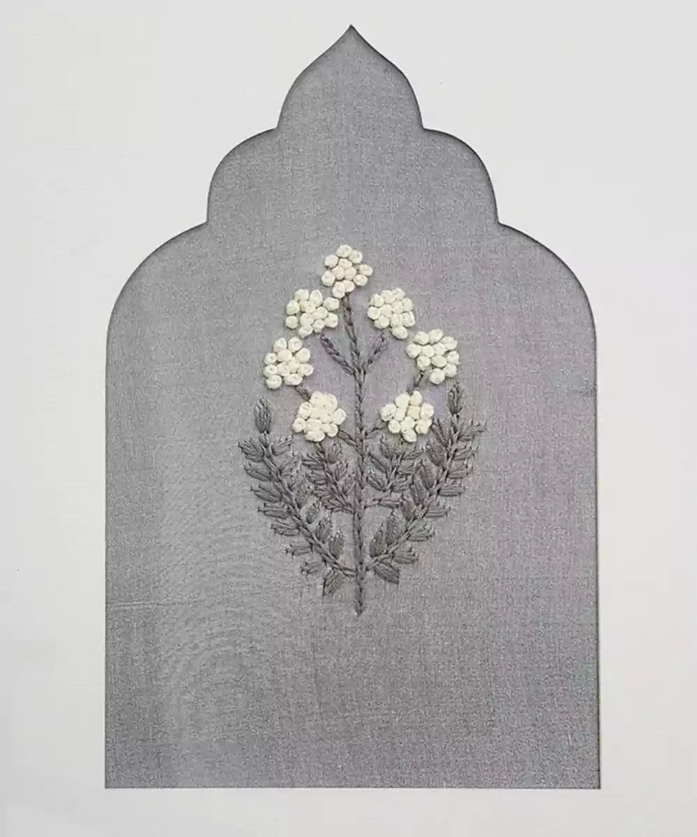 Grey Floral Hand Embroidered Wall Art | Framed