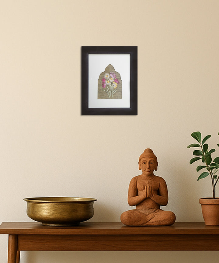 Floral Charm Hand Embroidered Wall Accent | Framed Wall Art