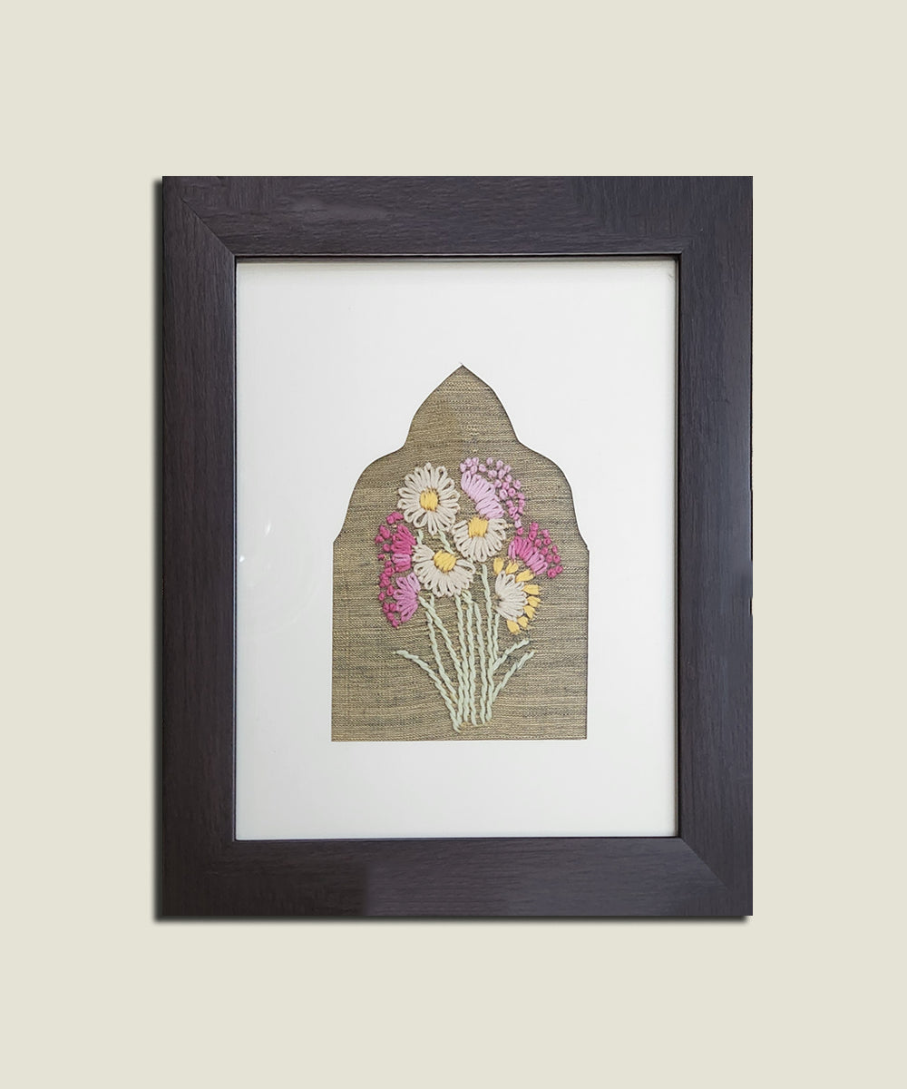Floral Charm Hand Embroidered Wall Accent | Framed Wall Art
