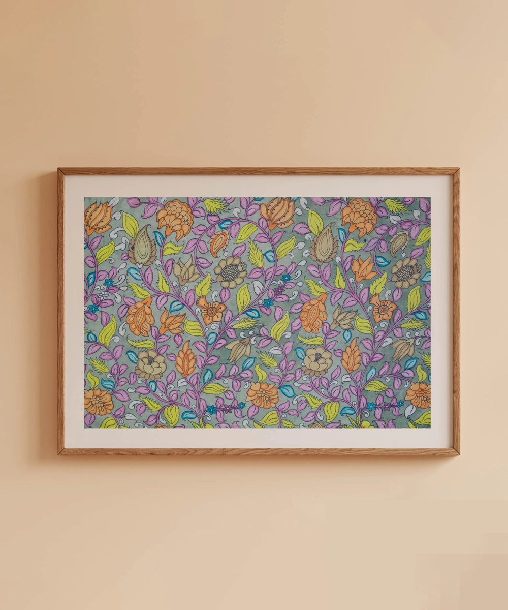 Kalamkari Painting On Silk Cloth| Floral | 22x30 Inches | Unframed