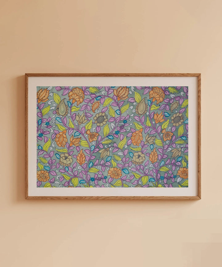Kalamkari Painting On Silk Cloth| Floral | 22x30 Inches | Unframed