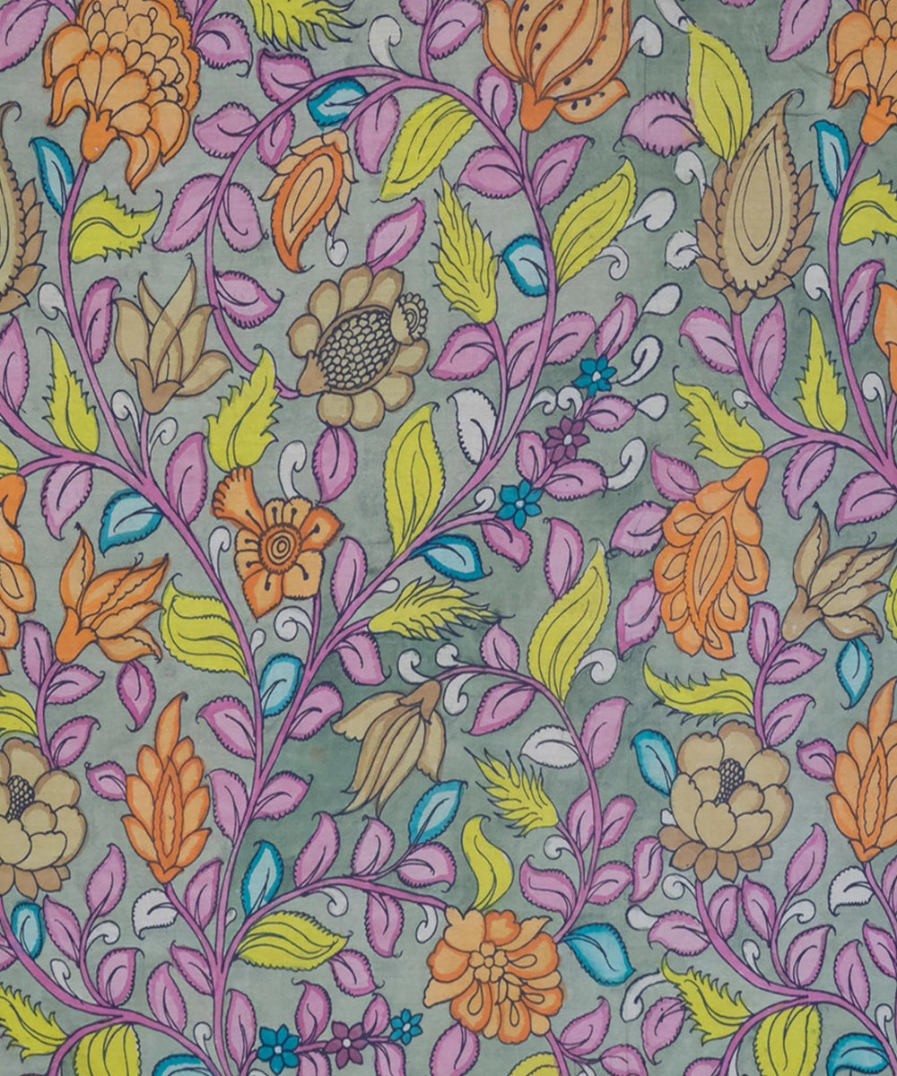 Kalamkari Painting On Silk Cloth| Floral | 22x30 Inches | Unframed