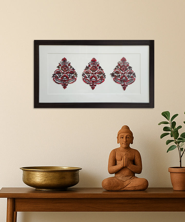 Shaded Red Trio Embroidered Rajwarah Wall Art | Framed